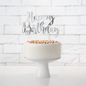 Cake topper “Happy Birthday” argenté