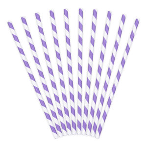 10 Pailles en papier lilas et blanc