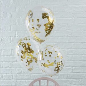 5 ballons confettis dorés
