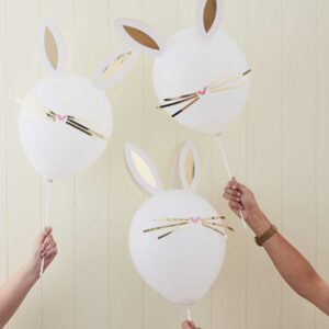 5 Ballons lapin doré et blanc – 30cm